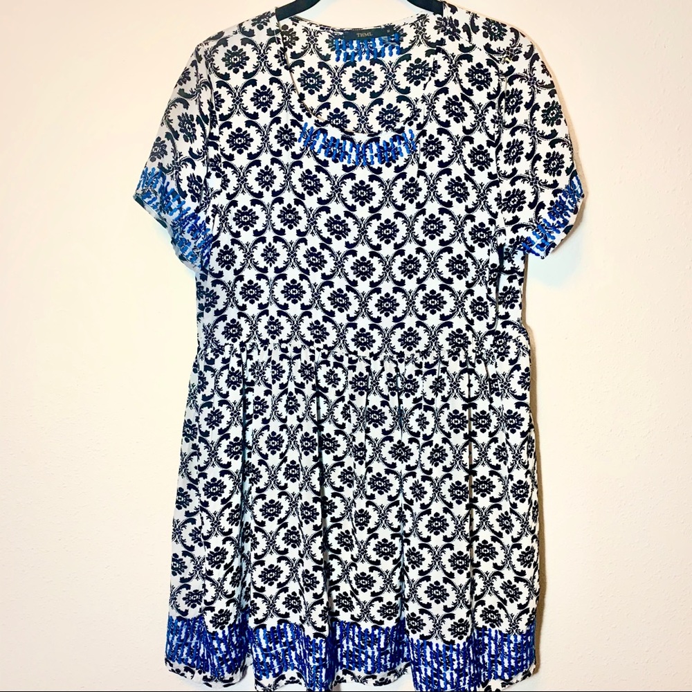THML dress black and white with blue embroidery
